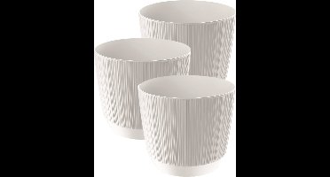 Prosperplast Plantenpot - 3x stuks - stripe - wit - kunststof - D15xH13 cm - voor binnen/buiten