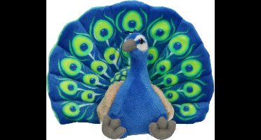 Wild Republic Pluche knuffel Pauw - Realistisch dier van 30 cm - Groen/Blauw