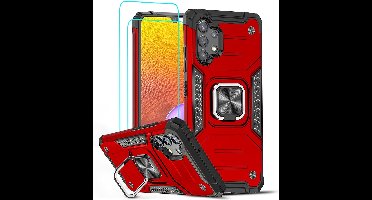 Hoesje Geschikt Voor Samsung Galaxy A32 4G Hoesje Heavy Duty Armor Hoesje Rood - Galaxy A32 4G Case Kickstand Ring cover met Magnetisch Auto Mount- Hoesje Geschikt Voor Samsung Galaxy A32 4G screenprotector 2 pack