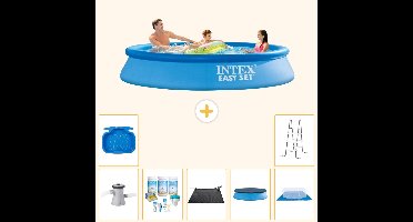 Intex Rond Opblaasbaar Easy Set Zwembad - 305 x 61 cm - Blauw - Inclusief Pomp - Onderhoudspakket - Solar Mat - Afdekzeil - Grondzeil - Voetenbad - Ladder - 8-delig