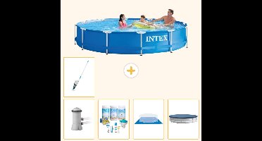 Intex Rond Frame Zwembad - 366 x 76 cm - Blauw - Inclusief Pomp - Onderhoudspakket - Grondzeil - Afdekzeil - Stofzuiger - 6-delig