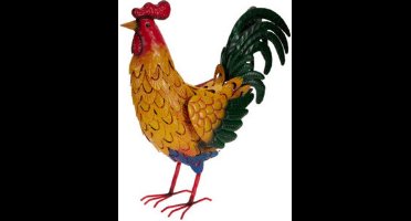 Pro Garden tuin decoratie dier / vogel beeld - Metaal - Haan/Kip - 45 cm - buiten - mix kleuren