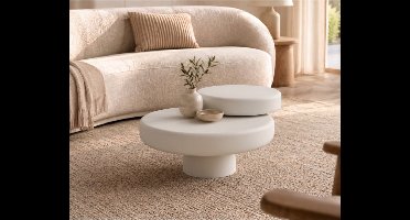 Salontafel Alkmaar rond Ø68 x 38.5 cm - Off-White - Draaibaar bovenblad - organisch - Formaggio Collection
