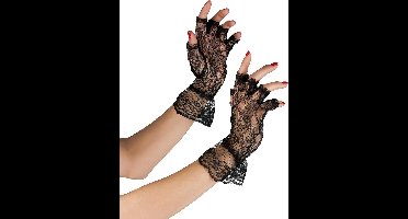 Vegaoo - Zwarte vingerloze kanten handschoenen voor dames