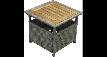 bijzettafel - poly rattan - 45*45 cm - acacia hout