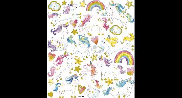 Stickers, eenhoorn, vel 15x16,5 cm, 1 vel