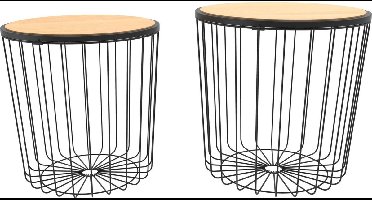 Set van 2x stuks plantenstandaards rond metaal/hout zwart 42 x 42 cm - Home Deco Plantentafels