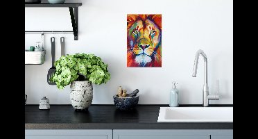 Poster Leeuw - Dieren - Olieverf - Regenboog - 20x30 cm