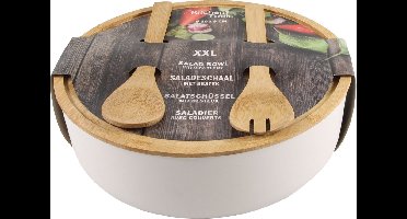 Secret de Gourmet Saladeschaal/kom - met couvert - Bamboe - Wit - D30 cm