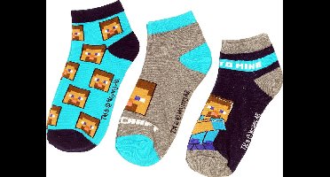Minecraft Steve Head 3 Pack Sokken - 23-26