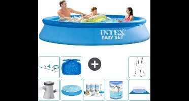 Intex Rond Opblaasbaar Easy Set Zwembad - 305 x 61 cm - Blauw - Inclusief Pomp Solarzeil - Onderhoudspakket - Filter - Grondzeil - Schoonmaakset - Ladder - Voetenbad