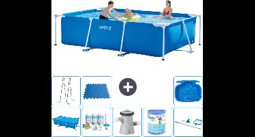 Intex Rechthoekig Frame Zwembad - 300 x 200 x 75 cm - Blauw - Inclusief Solarzeil - Onderhoudspakket - Zwembadfilterpomp - Filter - Schoonmaakset - Ladder - Voetenbad - Vloertegels