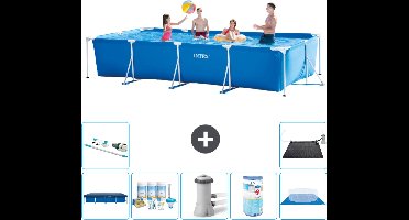 Intex Rechthoekig Frame Zwembad - 450 x 220 x 84 cm - Blauw - Inclusief Afdekzeil - Onderhoudspakket - Zwembadfilterpomp - Filter - Grondzeil - Stofzuiger - Solar Mat