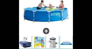 Intex Rond Frame Zwembad - 305 x 76 cm - Blauw - Inclusief Solarzeil - Onderhoudspakket - Zwembadfilterpomp - Grondzeil