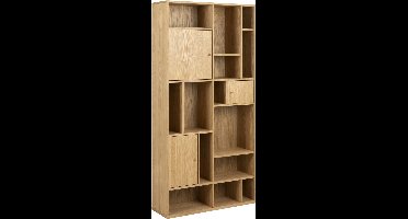 Boekenkast Naturel Hout - 3-Deuren - 90x30x180cm - Huub - Giga Living