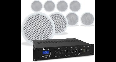 Power Dynamics Plafondspeaker set met 8 witte inbouwspeakers - 100V - Inclusief Bluetooth - 5 inch