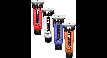 UV Face & Body Paint 12 ml set rood-wit-blauw-oranje 4 stuks