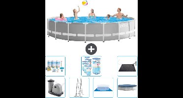 Intex Rond Prism Frame Zwembad - 548 x 122 cm - Grijs - Inclusief Pomp - Ladder - Grondzeil - Afdekzeil Onderhoudspakket - Filters - Solar Mat