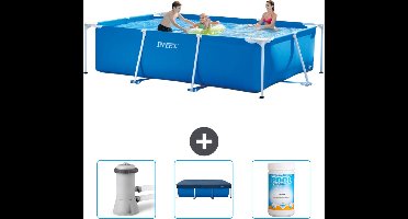 Intex Rechthoekig Frame Zwembad - 300 x 200 x 75 cm - Blauw - Inclusief Zwembadfilterpomp - Afdekzeil - Chloor