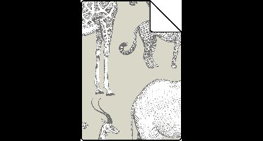 Proefstaal ESTAhome behang jungle dieren groen grijs - 26,5 x 21 cm - 139270-S