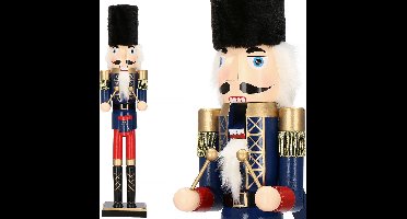 Springos Notenkraker Kerst | Houten Soldaat | Kerstversiering | Blauw/Rood/Goud/Zwart | 61 cm