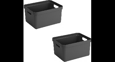 Sunware opbergbox Sigma - 2x stuks - kunststof - 32 liter - antraciet - opberg dozen/bakken - opbergers - 45 x 35 x 24 cm