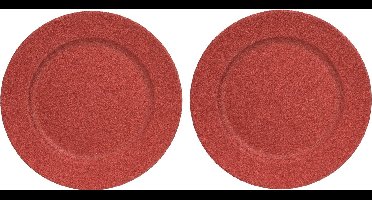12x Ronde onderzet borden rood met glitters 33 cm - onderborden