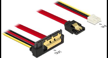 Floppy (v) + SATA data (v) naar haakse SATA data en 5V + 12V voeding kabel - SATA600 - 6 Gbit/s / rood - 0,30 meter