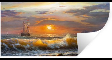 Muurstickers - Sticker Folie - Schilderij - Water - Zeilboot - Olieverf - 40x20 cm - Plakfolie - Muurstickers Kinderkamer - Zelfklevend Behang - Zelfklevend behangpapier - Stickerfolie