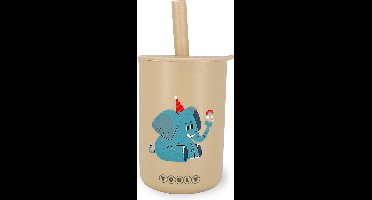 Youly® Rietjesbeker Olifant - Drinkbeker Kinderen - Kinderservies - Baby Cadeau - Siliconen Beker - Velige Drinkbeker - Crème- 160 ml