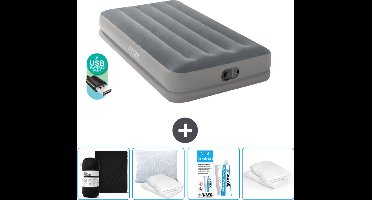 Intex Luchtbed - 1-Persoons - 99 x 191 x 30 cm - Grijs - Inclusief pomp - Hoeslaken - Kussen - Reparatieset en Kussenbeschermer