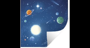 Muurstickers - Sticker Folie - Een illustratie van de met planeten gevulde ruimte - 30x30 cm - Plakfolie - Muurstickers Kinderkamer - Zelfklevend Behang - Zelfklevend behangpapier - Stickerfolie