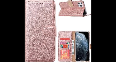 Hoesje Geschikt voor iPhone 13 Mini bookcase Met 2 stuks screenprotector temperede glass – Rosegoud