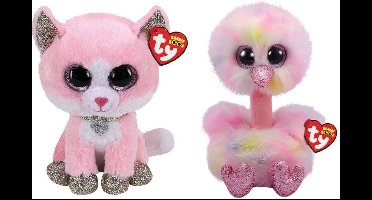 Ty - Knuffel - Beanie Buddy - Fiona Pink Cat & Avery Ostrich