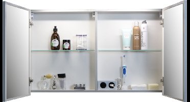 Basic Comfort 46 badmeubelset met spiegelkast, greeploze wastafelonderkast met 2 lades en acryl wastafel met 1 kraangat 60 x 46 cm, scotch oak