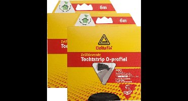 Deltafix Tochtstrip - 2x - tochtwering - zwart - zelfklevend - O-profiel - 6 m x 9 mm x 6 mm