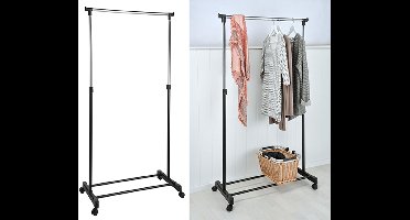 HI mobiel kledingrek - verstelbaar - op wielen - zwart - 160 cm