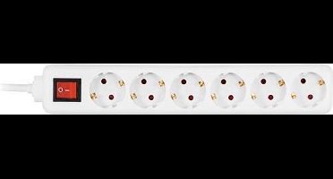 DELTACO - GT-132 - 6-poort Stekkerdoos - Wit met schakelaar - 3 meter