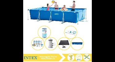 Intex Rectangular Frame Zwembad - Opzetzwembad - 450x220x84 cm - Inclusief Afdekzeil, Onderhoudspakket, Zwembadpomp, Filter, Onderhoudsset en Solar Mat