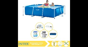 Intex Rectangular Frame Zwembad - Opzetzwembad - 220x150x60 cm - Inclusief Afdekzeil, Onderhoudspakket, Zwembadpomp, Filter en Stofzuiger