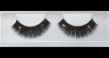 Wimpers zwart met 3 bloemetjes en 3 bolletjes