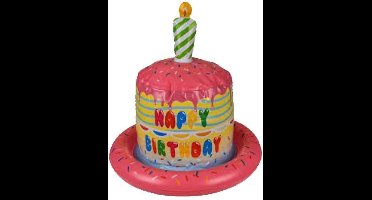 Hoed - Roze - Opblaashoed - Happy Birthday cake