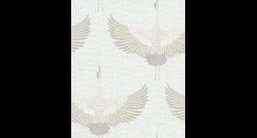 Kumano - Kraanvogels - Wallpaper - Wandbekleding - Vliesbehang - Beige - 0,53 x 10,05 M.