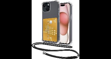 Hoes Geschikt voor iPhone 14 Hoesje Pasjeshouder Cover Met Koord Shock Proof Case Siliconen Hoes Met Telefoonkoord en Kaarthouder - Transparant