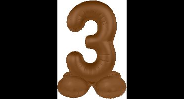 Folat - Staande folieballon Cijfer 3 Chocolate Brown - 72 cm