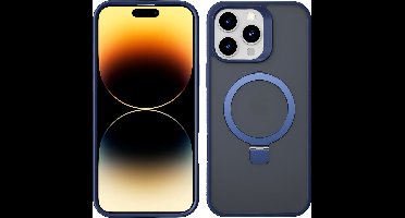 Hoesje Geschikt voor iPhone 14 Pro Max Magsafe hoesje Blauw - Mat Transparant hard case - Magnetic Ring Houder hoesje