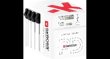 Skross - Wereldreisadapter MUV PRO 3-polig + 1 USB Snellader + 1 Type C 2250 mA Wit
