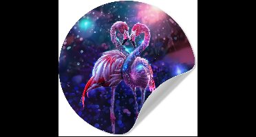 WallCircle® - Behangcirkel 30x30 cm - Muurstickers Flamingo's - Dieren - Ruimte - Galaxy - Muurcirkel tienerkamer - Slaapkamer decoratie - Tiener kamer accessoires - Wandcirkel jeugdkamer