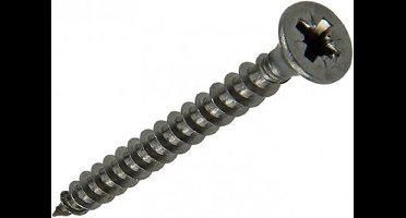 Sam. RVS. hout schroef. Spaanplaat schroeven. Rvs.  Plat-Kop. 11 stuks. 4,0 x 35 mm. Kruiskop- pzd-2