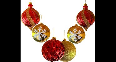 HEM Grote Kerstballen Set – 6 Stuks Ø14 cm – Rood en Goud met Glitter – Luxe Kerstversiering voor Plafond of Etalage